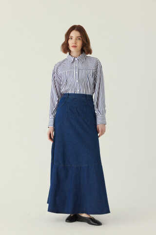 Seam Detail Denim Skirt Blue - 1