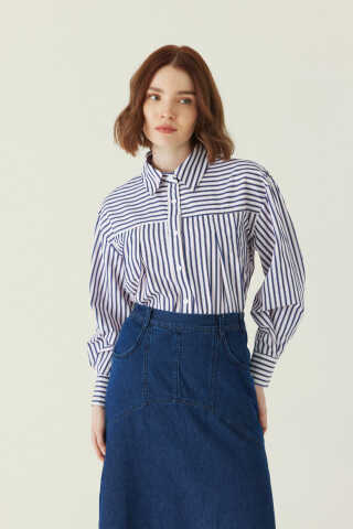 Seam Detail Denim Skirt Blue - 3