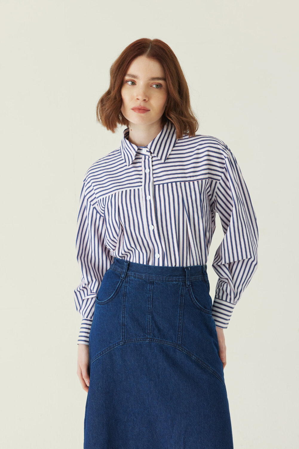 Seam Detail Denim Skirt Dark Blue - 3