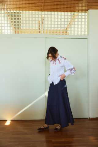 Seam Detail Denim Skirt Dark Blue - 3