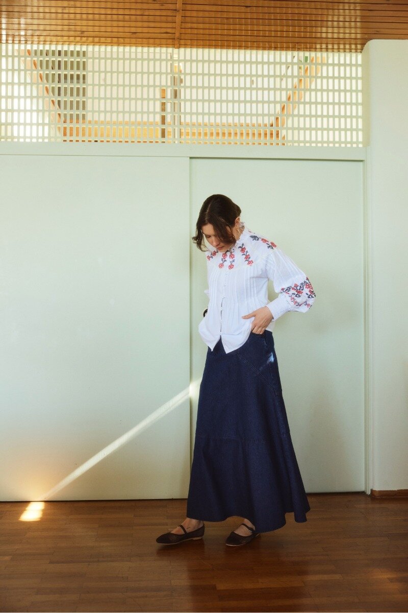 Seam Detail Denim Skirt Dark Blue - 3