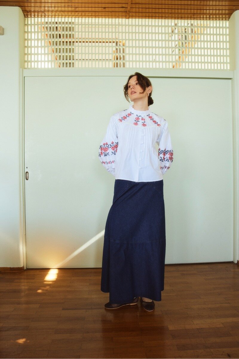 Seam Detail Denim Skirt Dark Blue - 4