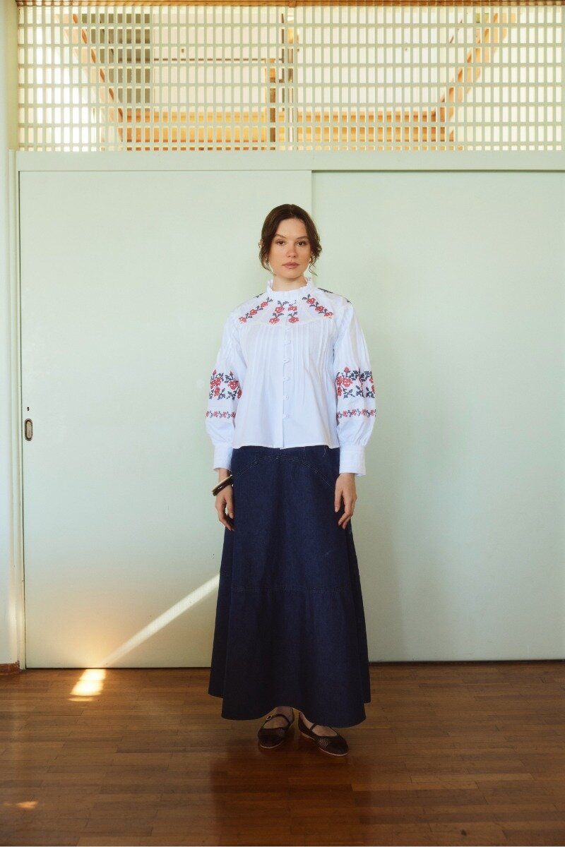 Seam Detail Denim Skirt Dark Blue