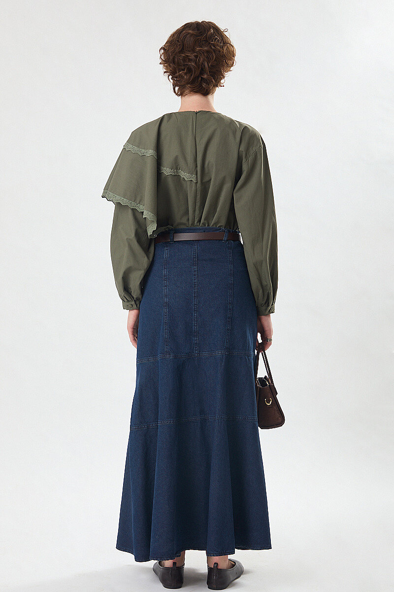 Seam Detail Denim Skirt Dark Blue - 6