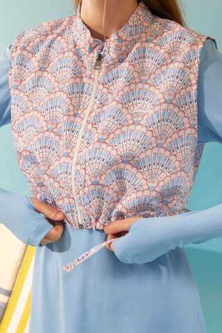 Seashell Pattern Modest Swimsuit Baby Blue - 7