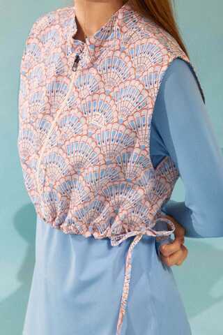 Seashell Pattern Modest Swimsuit Baby Blue - 3