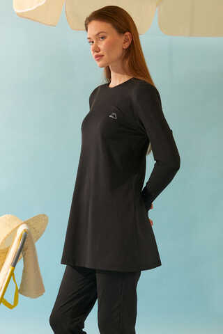 Seashell Pattern Modest Swimsuit Black - 9
