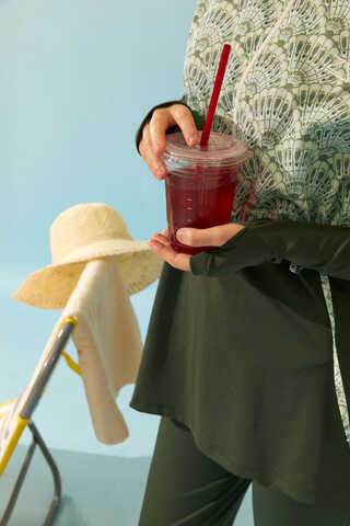 Seashell Pattern Modest Swimsuit Khaki - 13