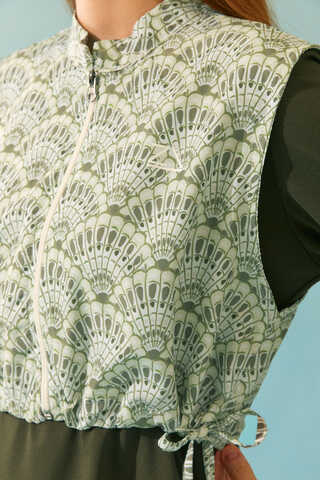 Seashell Pattern Modest Swimsuit Khaki - 14