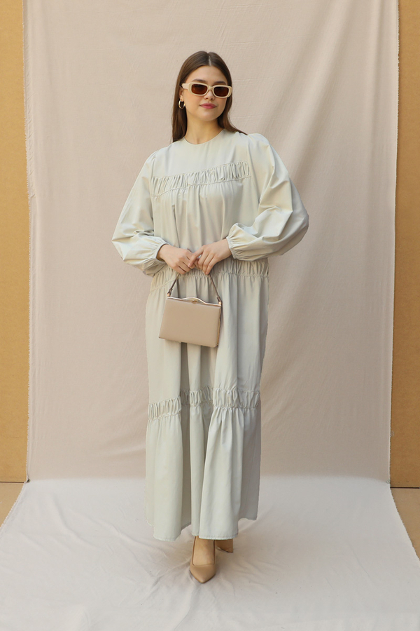 Şerit Büzgülü Elbise Çakıl - 4