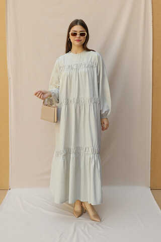 Şerit Büzgülü Elbise Çakıl - 5