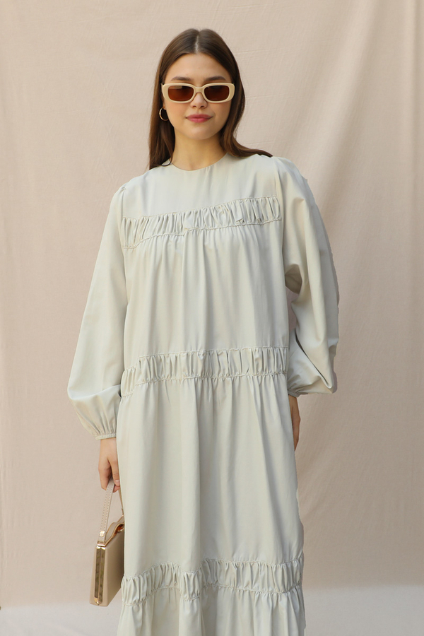 Şerit Büzgülü Elbise Çakıl - 3