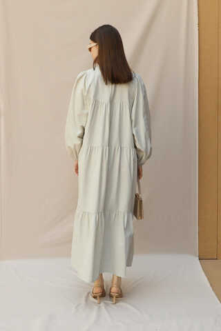 Şerit Büzgülü Elbise Çakıl - 6