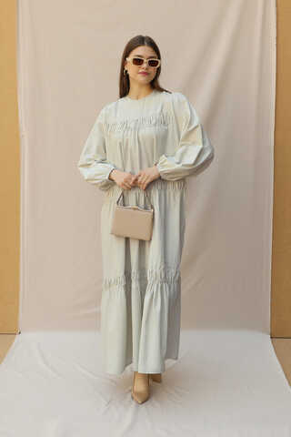 Şerit Büzgülü Elbise Çakıl - 4