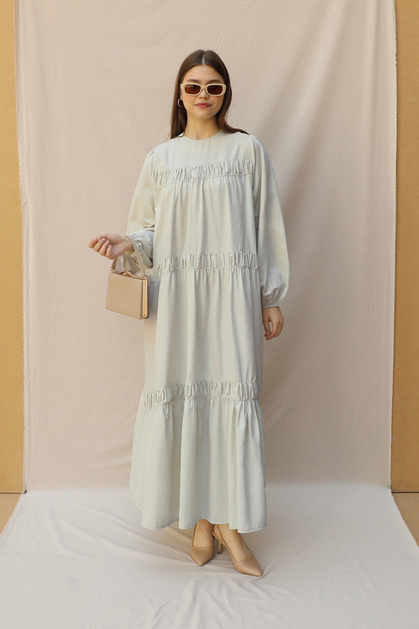 Şerit Büzgülü Elbise Çakıl - 5