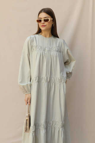 Şerit Büzgülü Elbise Çakıl - 2