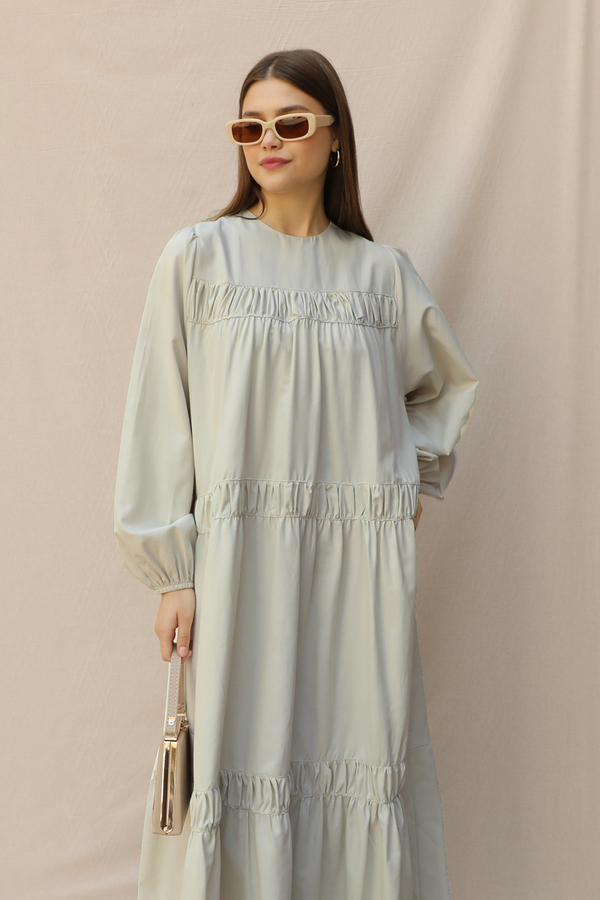 Şerit Büzgülü Elbise Çakıl - 2