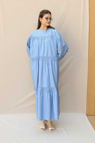 Şerit Büzgülü Elbise Mavi - 2