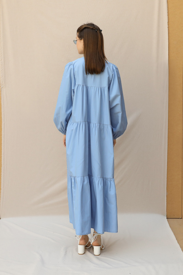 Şerit Büzgülü Elbise Mavi - 6