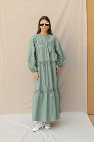 Şerit Büzgülü Elbise Mint - 1