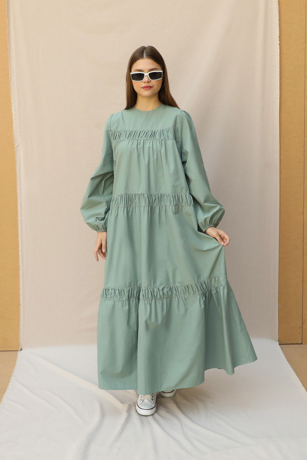Şerit Büzgülü Elbise Mint - 3