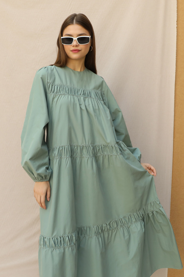 Şerit Büzgülü Elbise Mint - 2