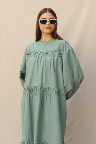 Şerit Büzgülü Elbise Mint - 4