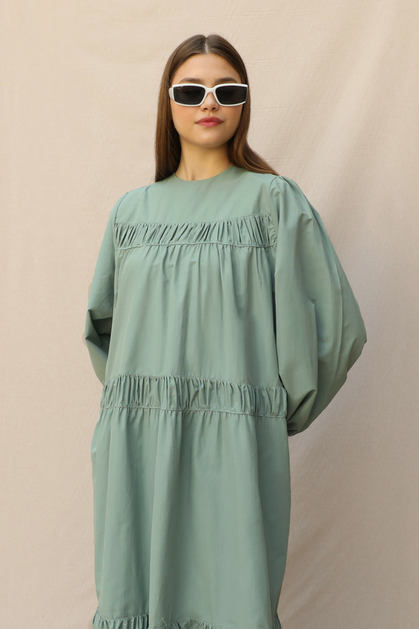 Şerit Büzgülü Elbise Mint - 4