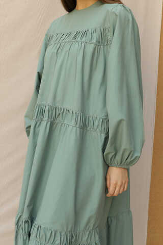 Şerit Büzgülü Elbise Mint - 5