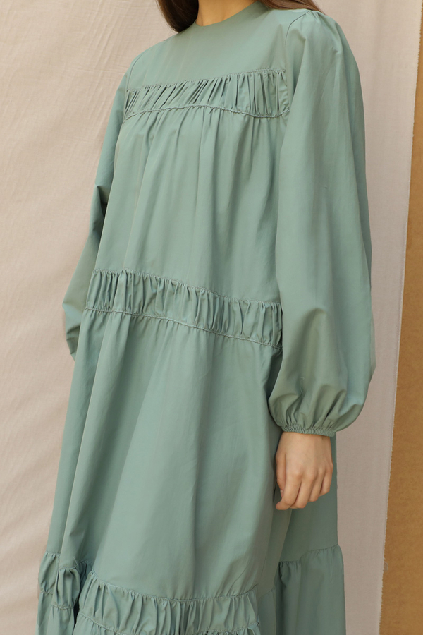 Şerit Büzgülü Elbise Mint - 5