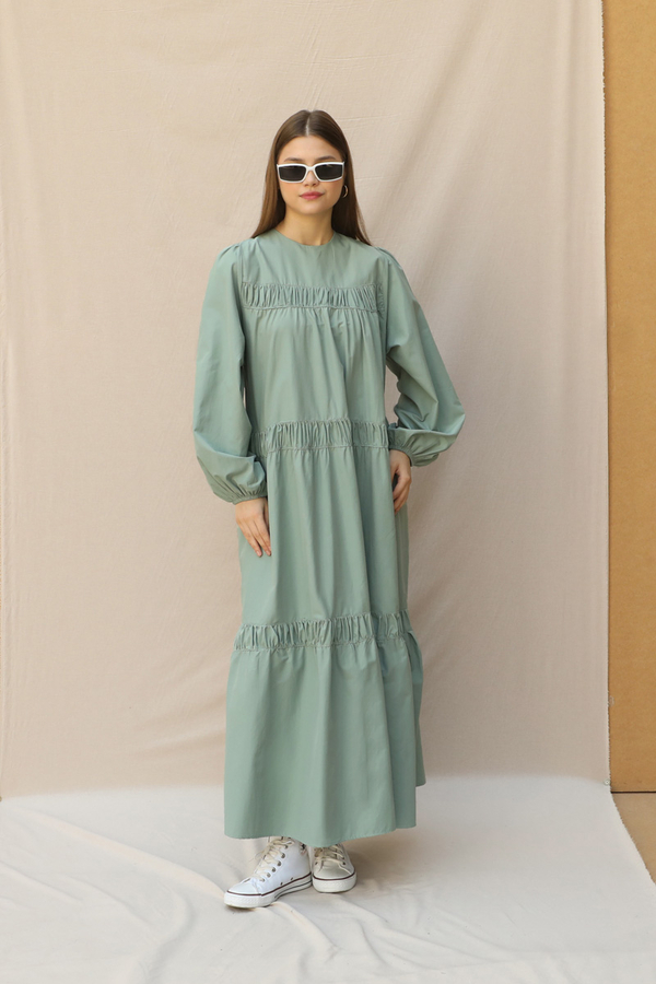 Şerit Büzgülü Elbise Mint 