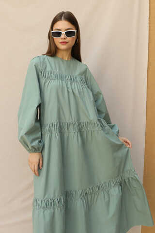 Şerit Büzgülü Elbise Mint - 2