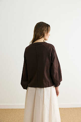 Şerit Dikişli Uzun Kollu Tişört Acı Kahve - 6