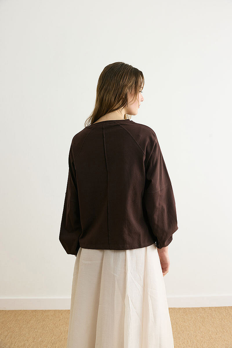 Şerit Dikişli Uzun Kollu Tişört Acı Kahve - 6