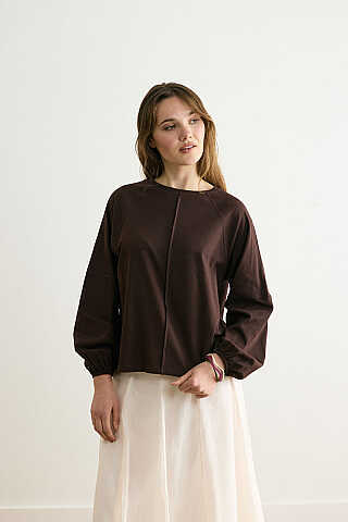 Şerit Dikişli Uzun Kollu Tişört Acı Kahve - 4