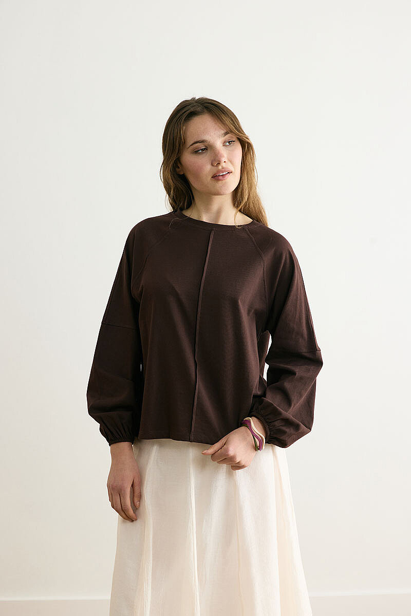 Şerit Dikişli Uzun Kollu Tişört Acı Kahve - 4