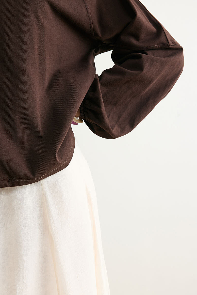 Şerit Dikişli Uzun Kollu Tişört Acı Kahve - 3