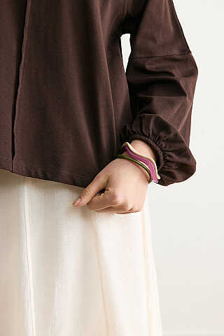 Şerit Dikişli Uzun Kollu Tişört Acı Kahve - 5