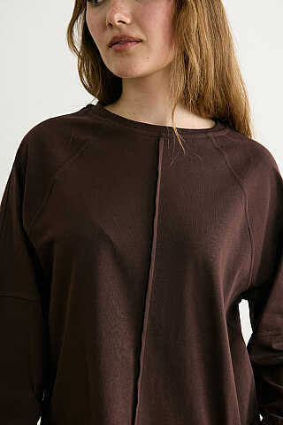 Şerit Dikişli Uzun Kollu Tişört Acı Kahve - 2