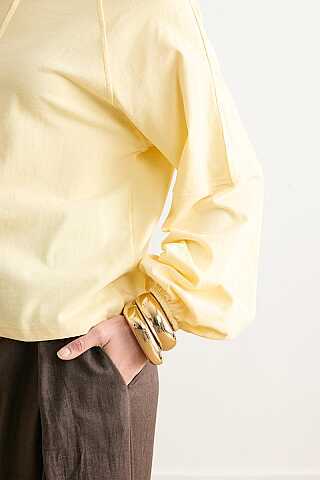 Şerit Dikişli Uzun Kollu Tişört Açık Sarı - 2