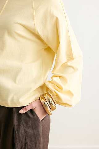 Şerit Dikişli Uzun Kollu Tişört Açık Sarı - 5