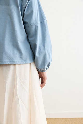 Şerit Dikişli Uzun Kollu Tişört Duman Mavisi - 3