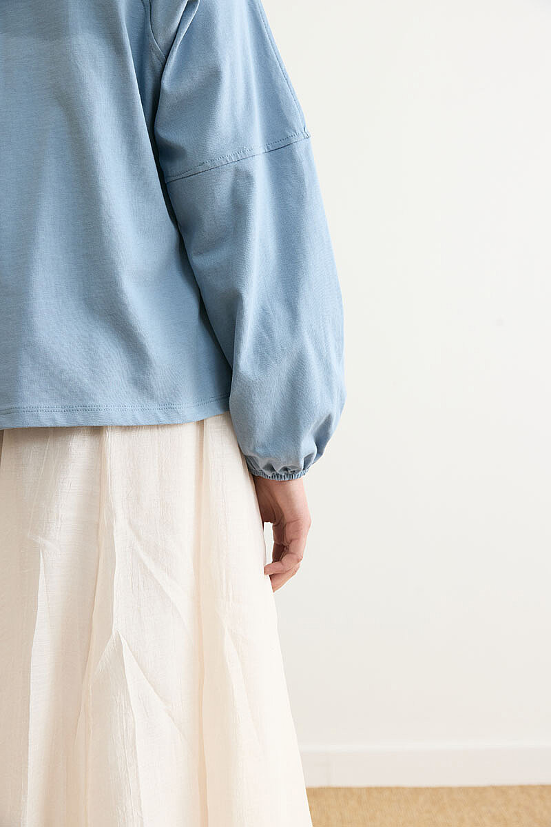 Şerit Dikişli Uzun Kollu Tişört Duman Mavisi - 3