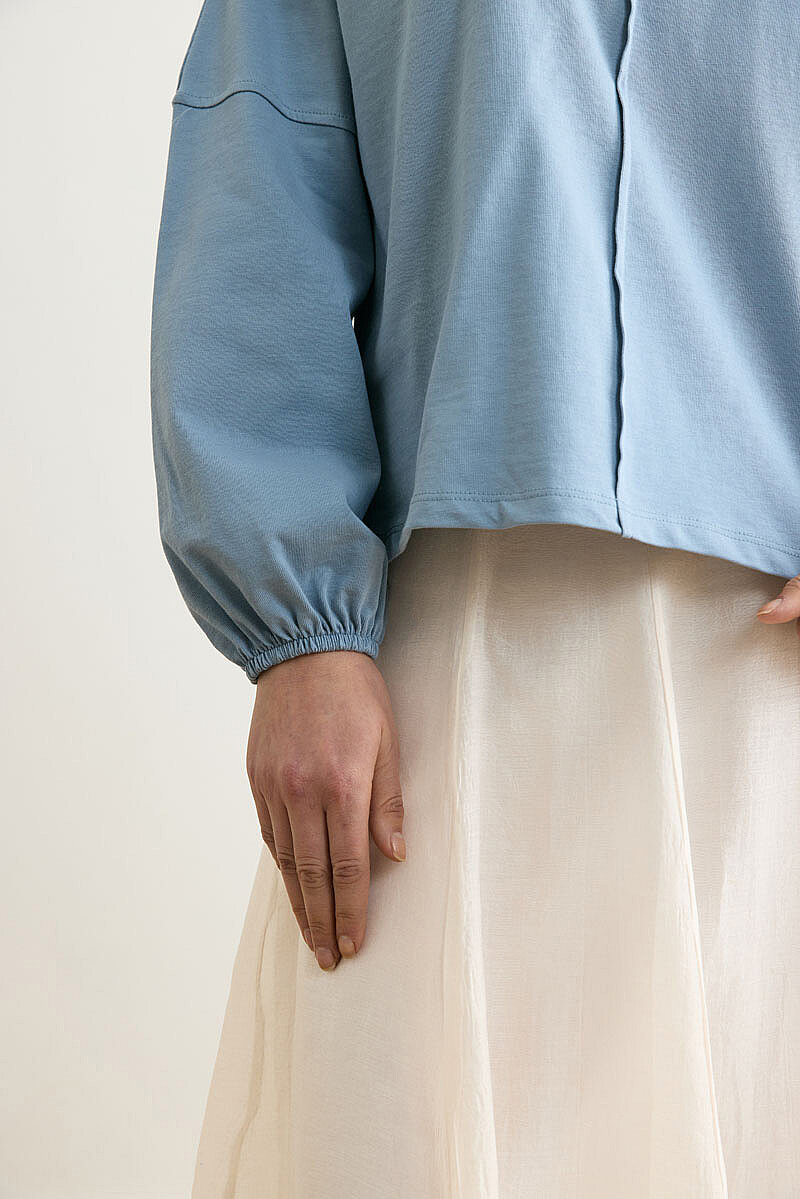 Şerit Dikişli Uzun Kollu Tişört Duman Mavisi - 5