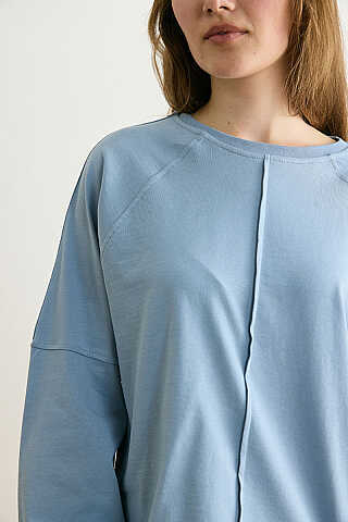 Şerit Dikişli Uzun Kollu Tişört Duman Mavisi - 2