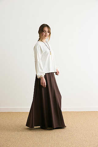 Şerit Dikişli Uzun Kollu Tişört Ekru - 3