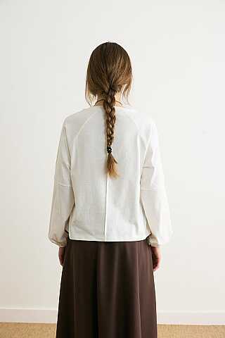 Şerit Dikişli Uzun Kollu Tişört Ekru - 6