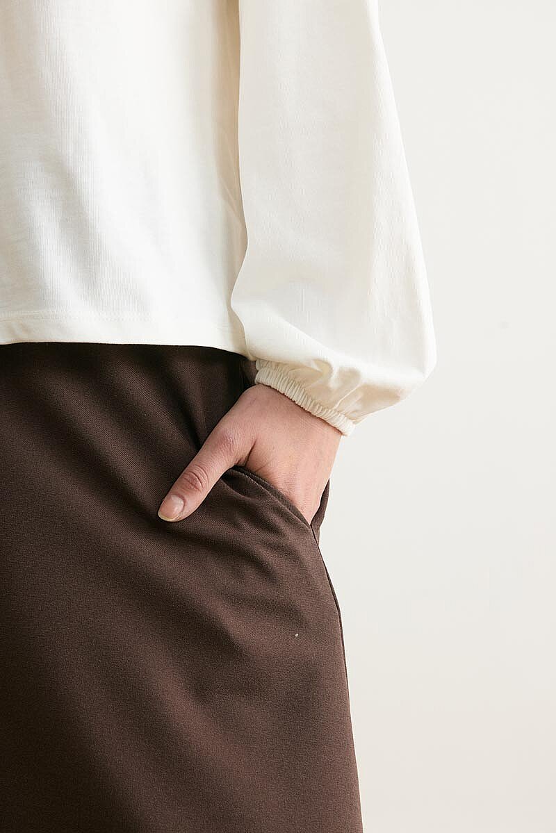 Şerit Dikişli Uzun Kollu Tişört Ekru - 4