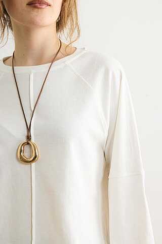 Şerit Dikişli Uzun Kollu Tişört Ekru - 2