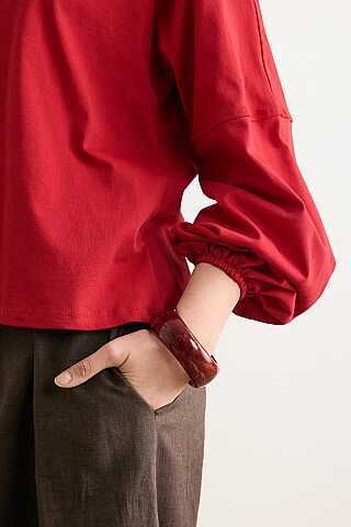 Şerit Dikişli Uzun Kollu Tişört Kırmızı - 2